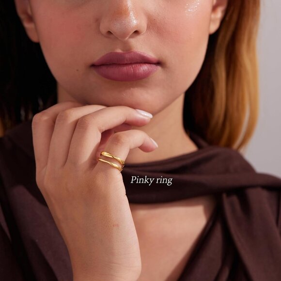 Stackable Gold Rings for Women Non Tarnish, Dainty 14K Gold Plated Chunky Stacki - Picture 8 of 9